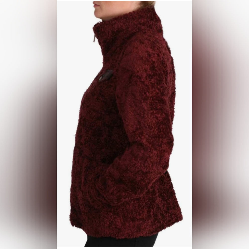 PENDLETON Sherpa Teddy Jacket Fleece Plaid Chest Pocket Burgundy Medium
